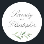 Enkla kalligrafi rustic greenery bröllopsfavoriter runt klistermärke<br><div class="desc">Elegant klassisk skrift och enkel vattenfärg greenery design,  bra för klassiskt bröllop,  vintagebröllop,  vårbröllop eller sommarbröllop. 
Se alla matchande delar i kollektionen</div>