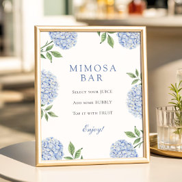 Enkla kant mimosa bar med blå hortensior poster