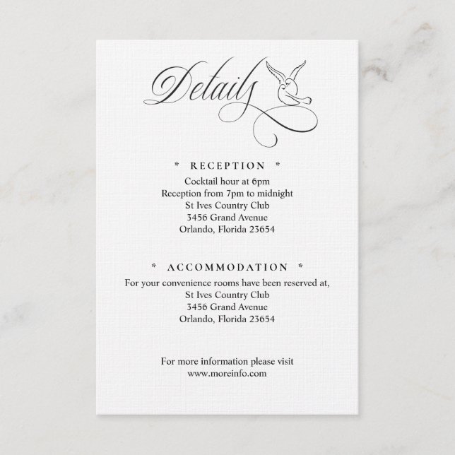 Enkla Love Birds Script Detaljer Inneslutningskort Tilläggskort (Framsida)
