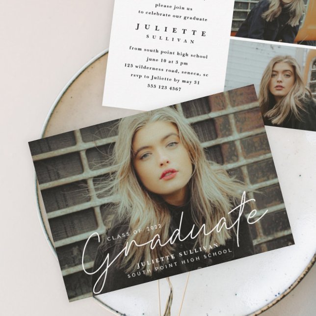 Enkla manus Foto Examen Inbjudningar (Skapare uppladdad)