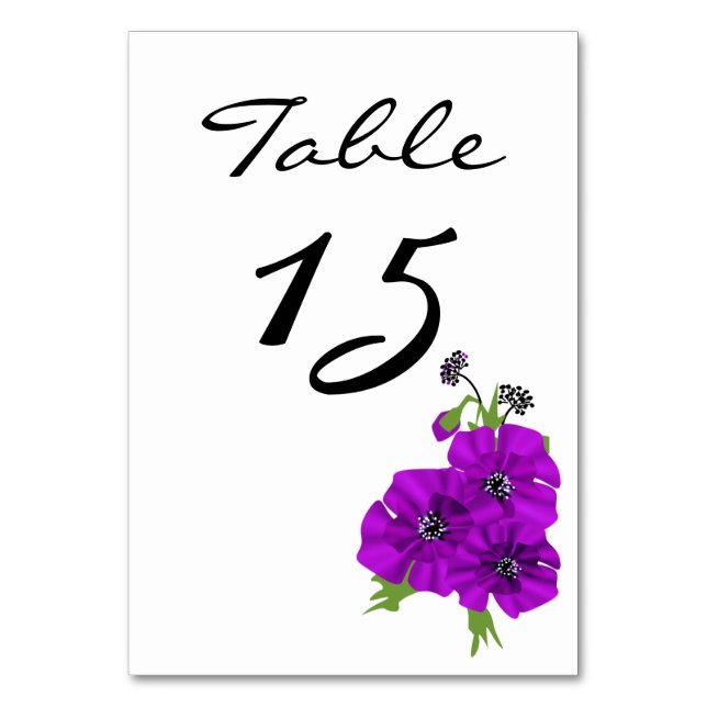 Enkla minimalistiska blommande violetta vallmo blo bordsnummer (Framsidan)