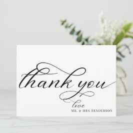 Enkla minimalistiska bröllop tack-kort med script. tack kort