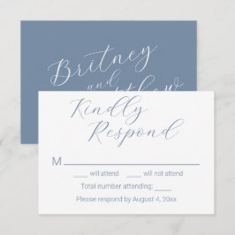 Enkla minimalistiska dammiga blå bröllops-RSVP-kor Tack Kort