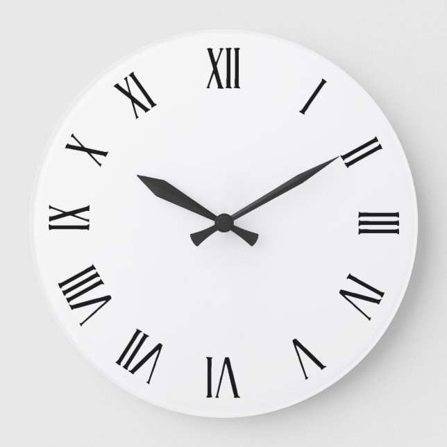 Enkla, minimalistiska romerska siffror | Väggklock Stor Klocka (Framsida)