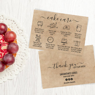 Enkla minimalistiska Tack Cake Care-instruktioner Visitkort
