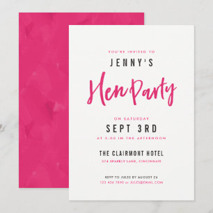 Enkla Modern Shock rosa Hen Party-Inbjudningskort Inbjudningar