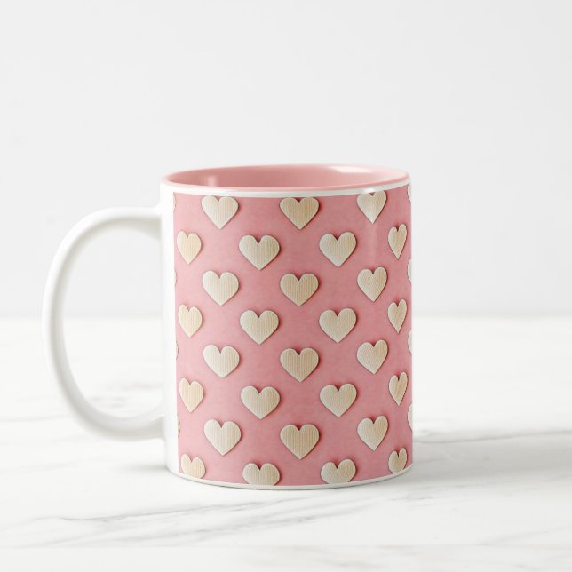 Enkla moderna Cute Hearts Rosa Valentines day Två-Tonad Mugg (Vänster)