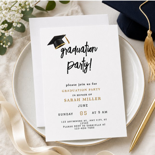 Enkla Moderna Examenstårtor Invitationer Inbjudningar (Simple Modern Graduation Party Invitations)