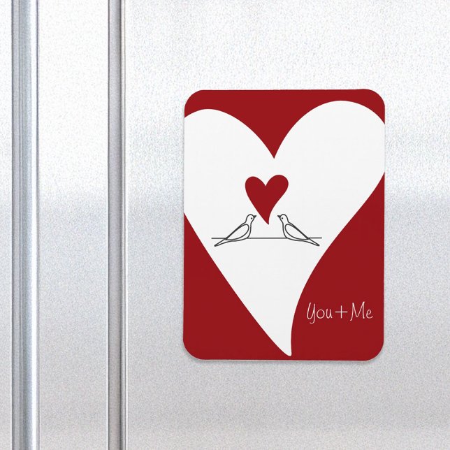 Enkla moderna fåglar i Kärlek Red Heart Magnet (Skapare uppladdad)