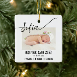 Enkla moderna foto-födelseattentat i Baby Julgransprydnad Keramik