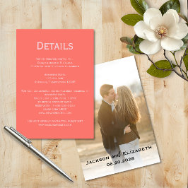 Enkla Moderna Korall och Rosa Foto Bröllopsdetalje Tilläggskort