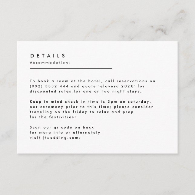 Enkla Moderna Svarta Vita Monogramdetaljer Tilläggskort (Framsida)