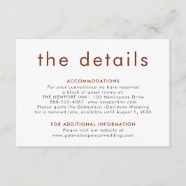 Enkla Moderna Terrakotta Rost Bröllopsdetaljer Tilläggskort