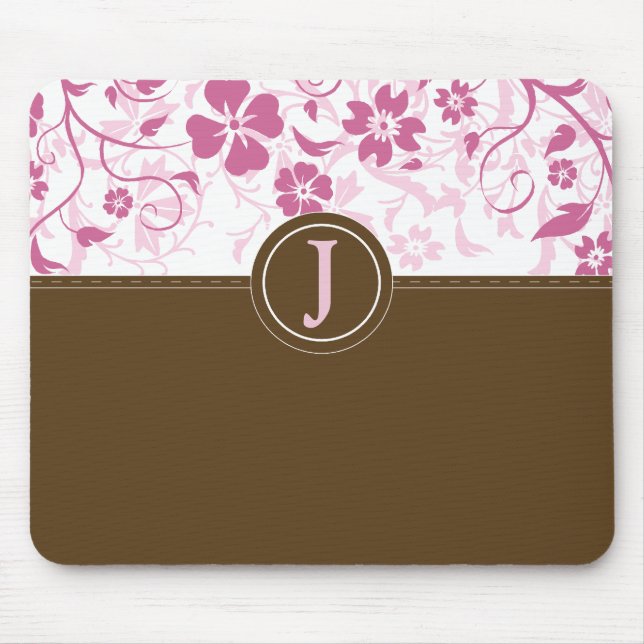 Enkla Monogrammed rosa Mousepad Musmatta (Framsidan)