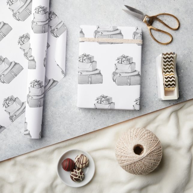 Enkla monokroma vinterpresenter svart vit presentpapper (Hantverk)