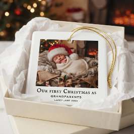 Enkla mor- och farföräldrars första jul babyfoto julgransprydnad keramik