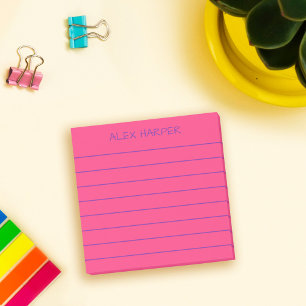 Enkla mörkt rosa Lägg till namn Linjerade Post-it Block