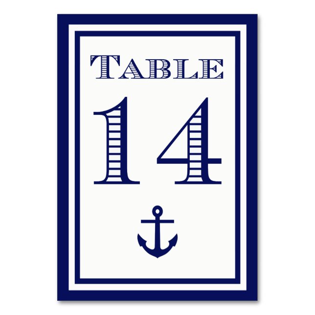 Enkla Navblå Ramade Ankare Bordskort #14 (Framsidan)
