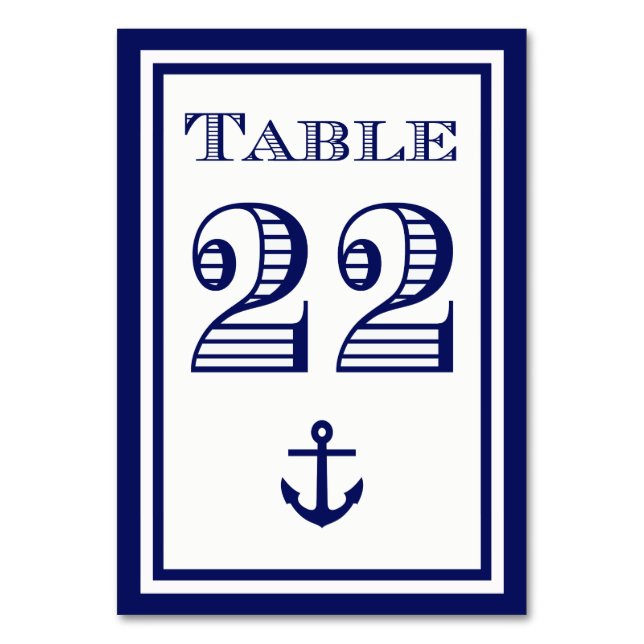 Enkla Navblå Ramade Ankare Bordskort #22 (Framsidan)