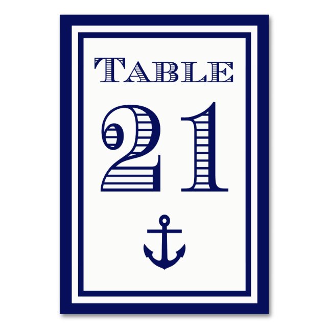 Enkla Navybåga Ramade Ankartabellkort #21 Bordsnummer (Framsidan)