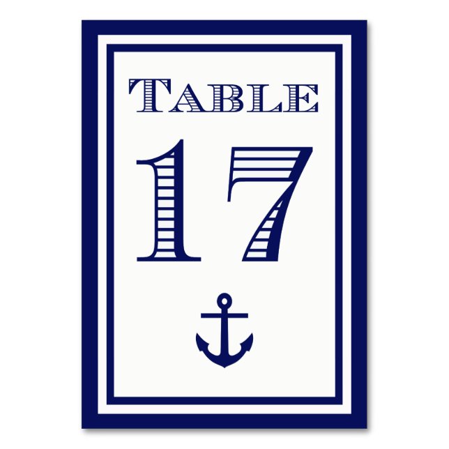 Enkla Navybula Inramade Ankare Bordskort #17 (Framsidan)