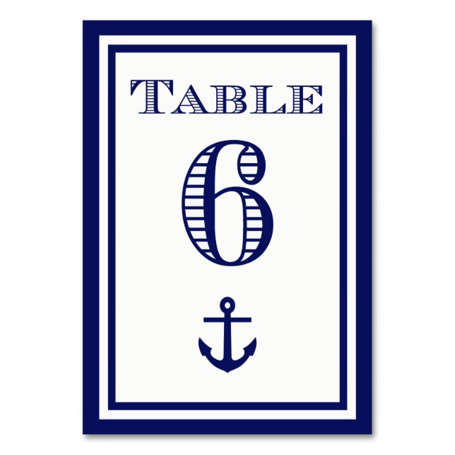 Enkla Navybula Inramade Förankring Bordskort #6 (Framsidan)