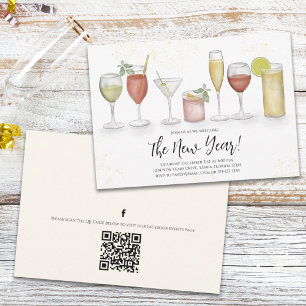 Enkla nya år Party Cocktail Drinks QR-kod Inbjudningar