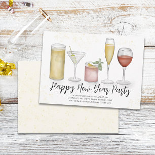 Enkla nya år Party Cocktail Drinks Watercolor Inbjudningar