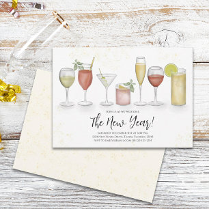 Enkla nya år Party Cocktail Drinks Watercolor Inbjudningar