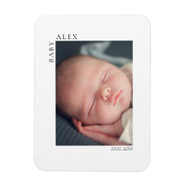 Enkla och Eleganta Baby Foto Namn och Födelsedatum Magnet