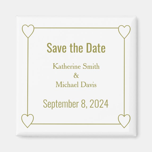 Enkla och romska hjärtan Spara datumet Bröllop Magnet (Framsidan)