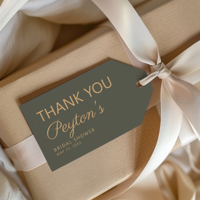 Enkla olivgröna bröllopsdusch tack  presentetikett (Dark olive/sage green bridal shower "Thank you" gift tag)
