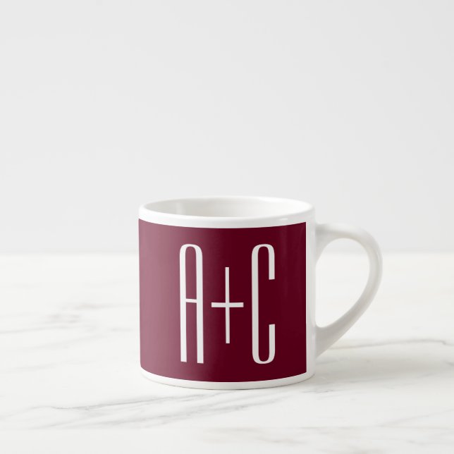 Enkla Parinitialer | Vit & Burgunder Espressomugg (Höger)