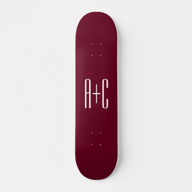 Enkla Parinitialer | Vit & Burgunder Mini Skateboard Bräda 18,5 Cm (Framsida)