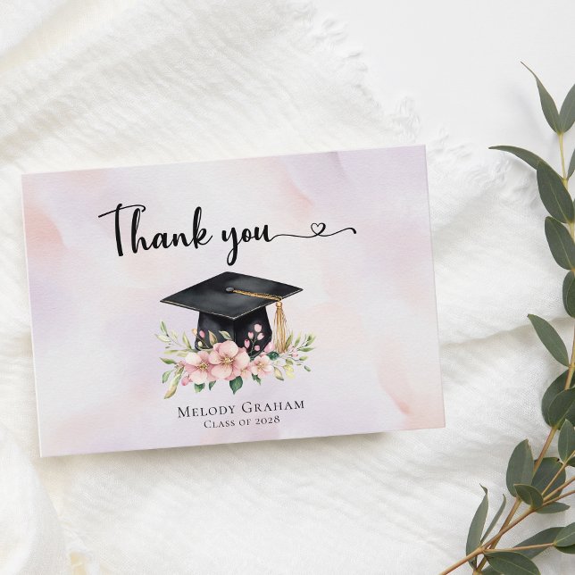 Enkla Pastellfärgade Examenstryck Blommor Examen Tack Kort (Skapare uppladdad)
