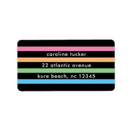 Enkla pastellränder på svart flickaktig adressetik adressetikett
