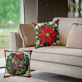Enkla Poinsettiaor Falskt Glasmosaik Kudde
