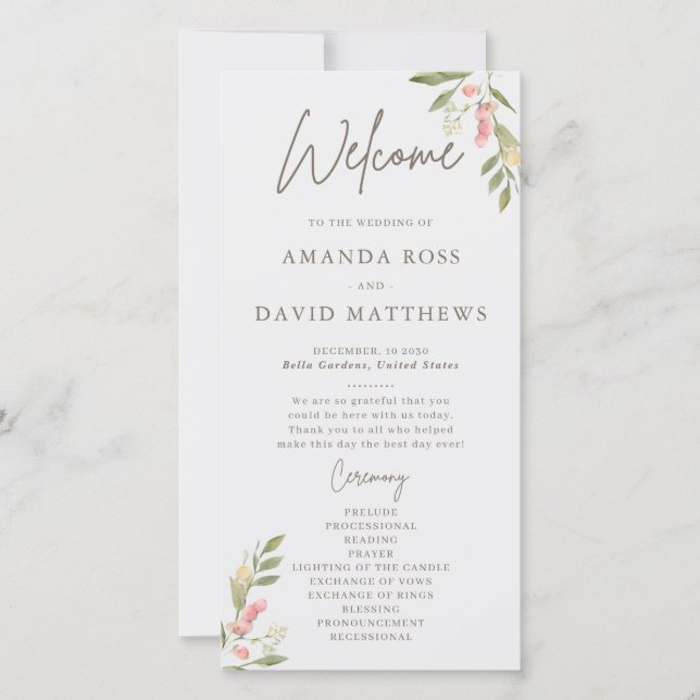 Enkla program för blomman i Elegant bröllop (Framsida)