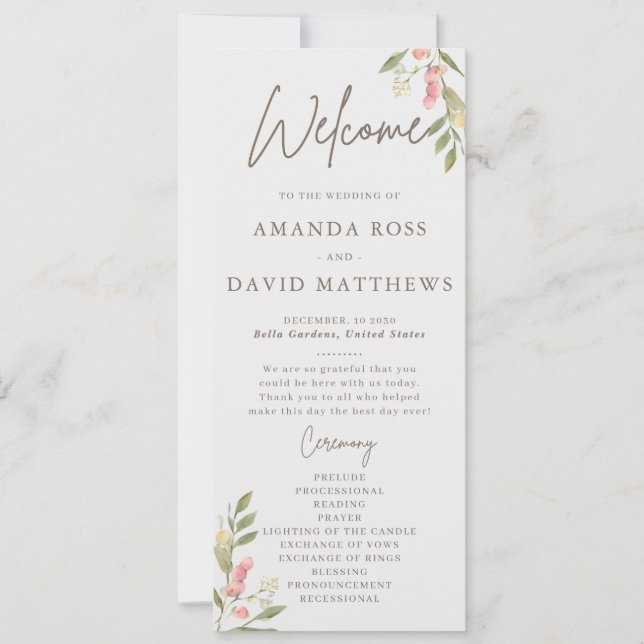 Enkla program för blomman i Elegant bröllop (Framsida)