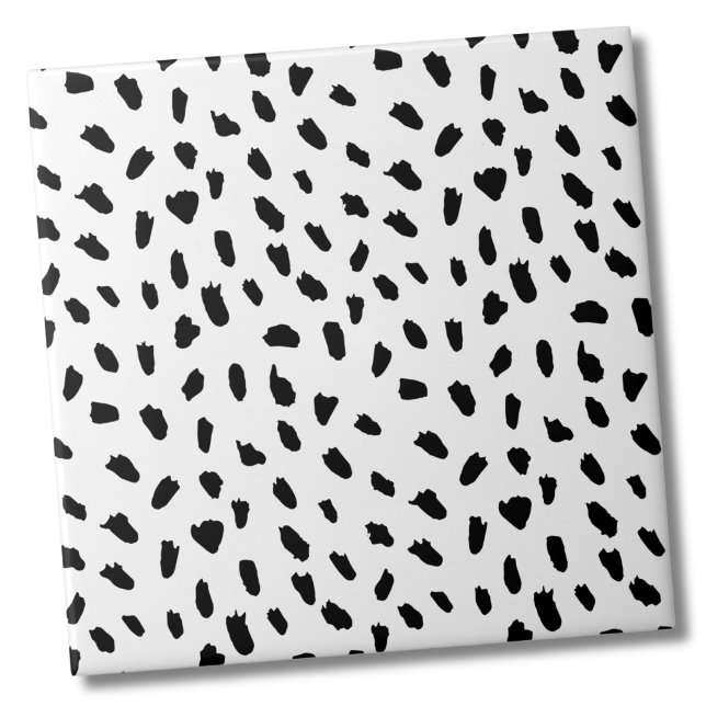 Enkla punkter Mönster Black White Kakelplatta (Simple Messy Dots Pattern Black White Ceramic Tile)