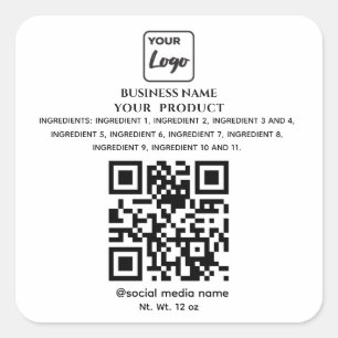 Enkla qr-kod logotyp produkt ingredienser fyrkantigt klistermärke