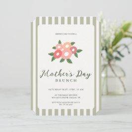Enkla ränder Blommig morsdagsbrunch Inbjudningar