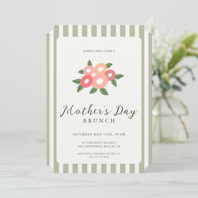 Enkla ränder Blommig morsdagsbrunch Inbjudningar (Stående Fram)