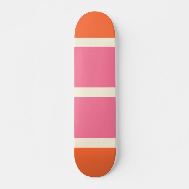 Enkla ränder i rosa, orange och kräm mini skateboard bräda 18,5 cm (Framsida)