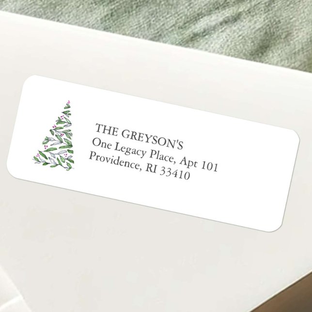 Enkla Returetiketter vid jul Returadress Etikett (Christmas tree return address labels simple watercolor line art by Victoria Grigaliunas DoTellABelle)