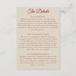 Enkla röda benvita bröllopsdetaljer tilläggskort