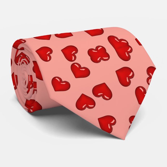 Enkla röda hjärtan på rosa mönster slips (Rullad)