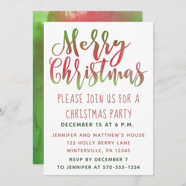 Enkla röda och gröna julfestinbjudningar inbjudningar (Fram/baksida)