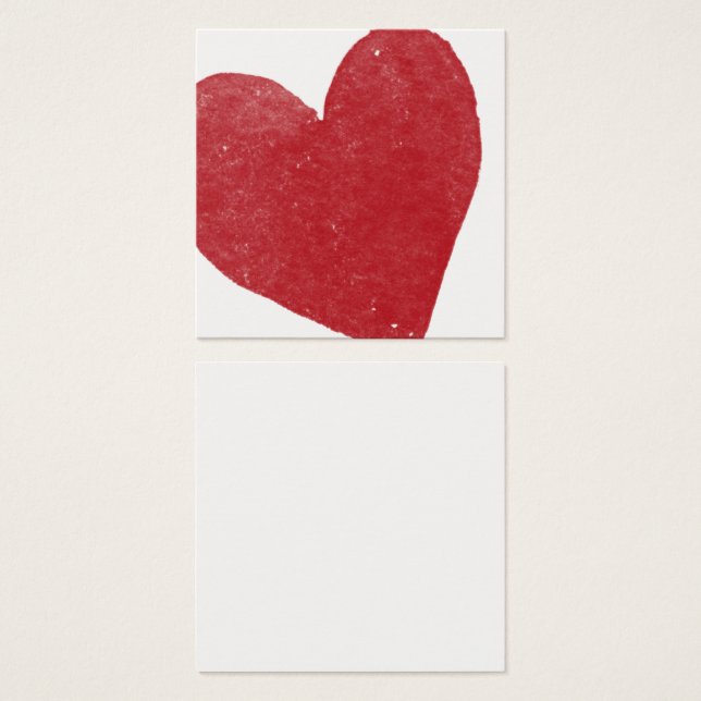 Enkla, röda, vattenfärgshjärtkort 02 fyrkantigt visitkort (Framsida & baksida)