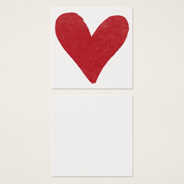 Enkla, röda, vattenfärgshjärtkort 05 fyrkantigt visitkort (Framsida & baksida)